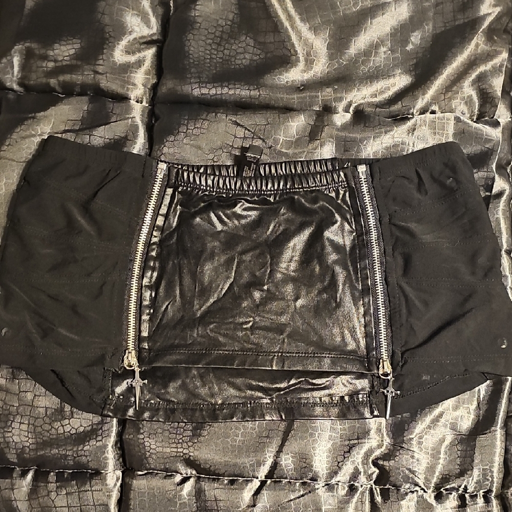 Vintage, Y2K Lip Service Mesh/wet Look Mini Skirt, L
